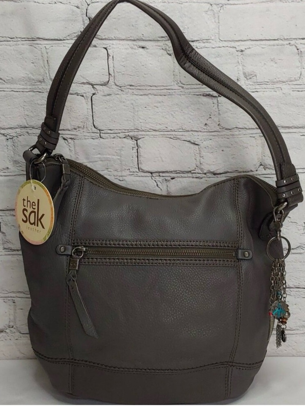 'THE SAK' 'SEQUOIA' HOBO PEBBLED LEATHER SHOULDER BAG in 'GRAY GRANITE' NEW